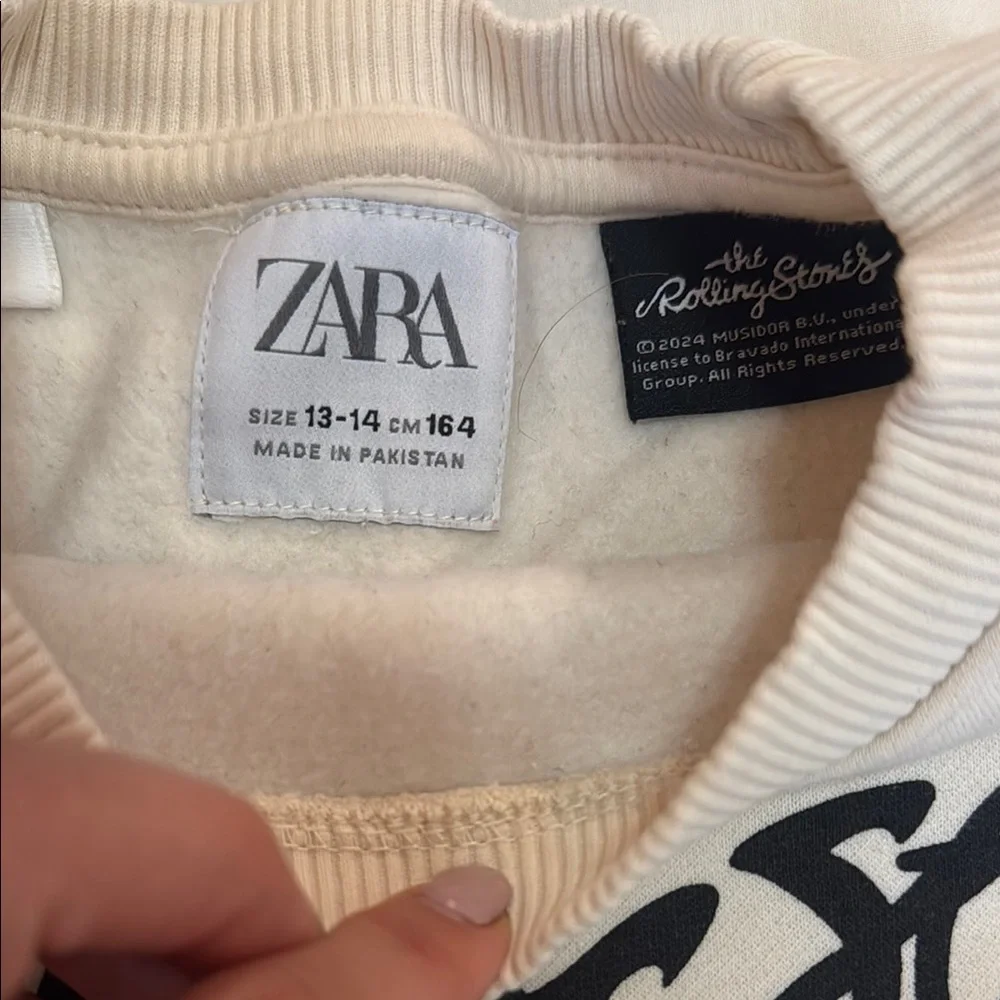 Zara Cream Rolling Stones Leopard Tongue Sweatshirt